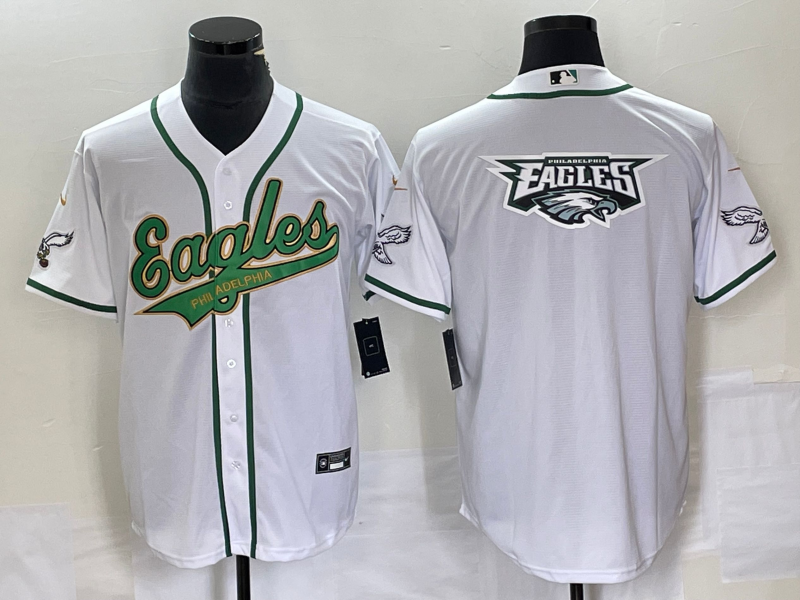 Men's Philadelphia Eagles White Gold Team Big Logo Cool Base Stitched Baseball Jersey Men's Philadelphia Eagles White Gold Team Big Logo Cool Base Stitched Baseball Jersey